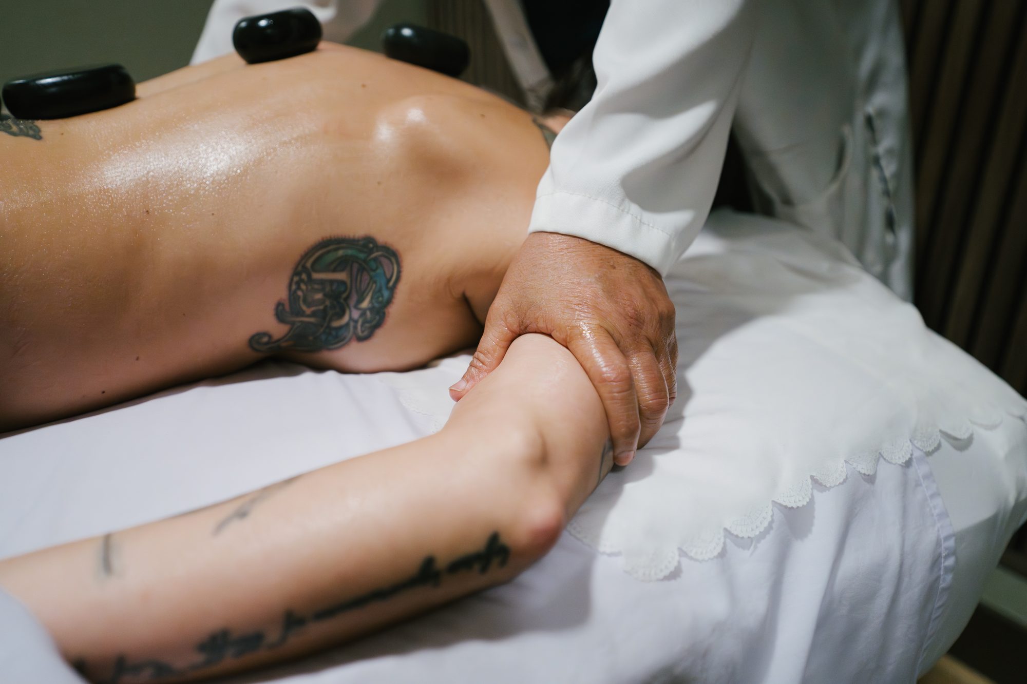 Hot stone massage detail